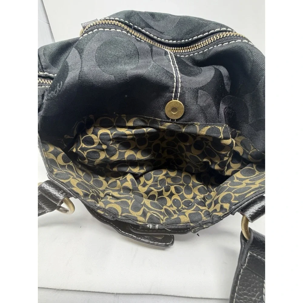 Y2K Coach Signature Black Jacquard Leather Trim Satchel Shoulder Bag